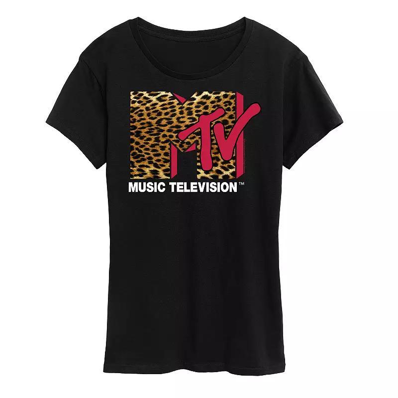 Women's MTV Leopard Logo Graphic Tee, Girl's, Size: Small, Black Product Image