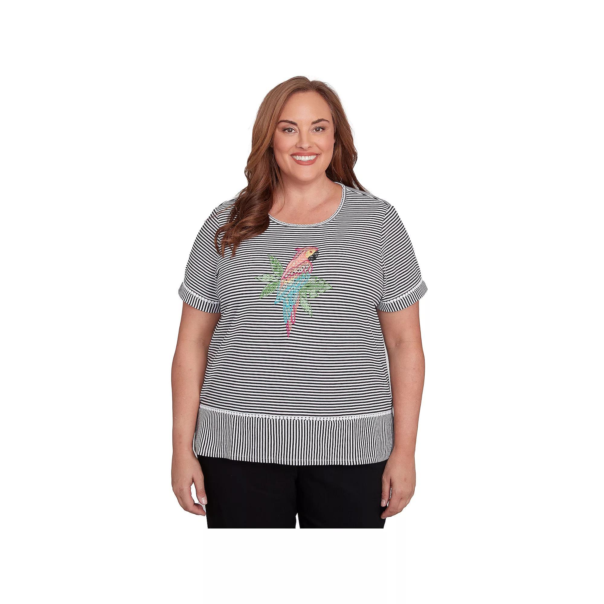 Plus Size Alfred Dunner Crewneck Parrot Striped Tee, Womens Product Image