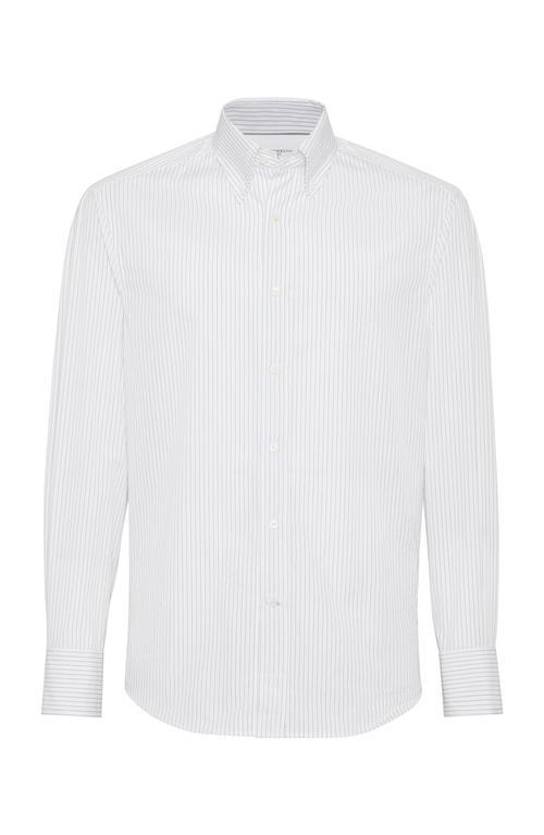BRUNELLO CUCINELLI Pinstripe Slim Fit Shirt With Button-down Collar In Grey Product Image