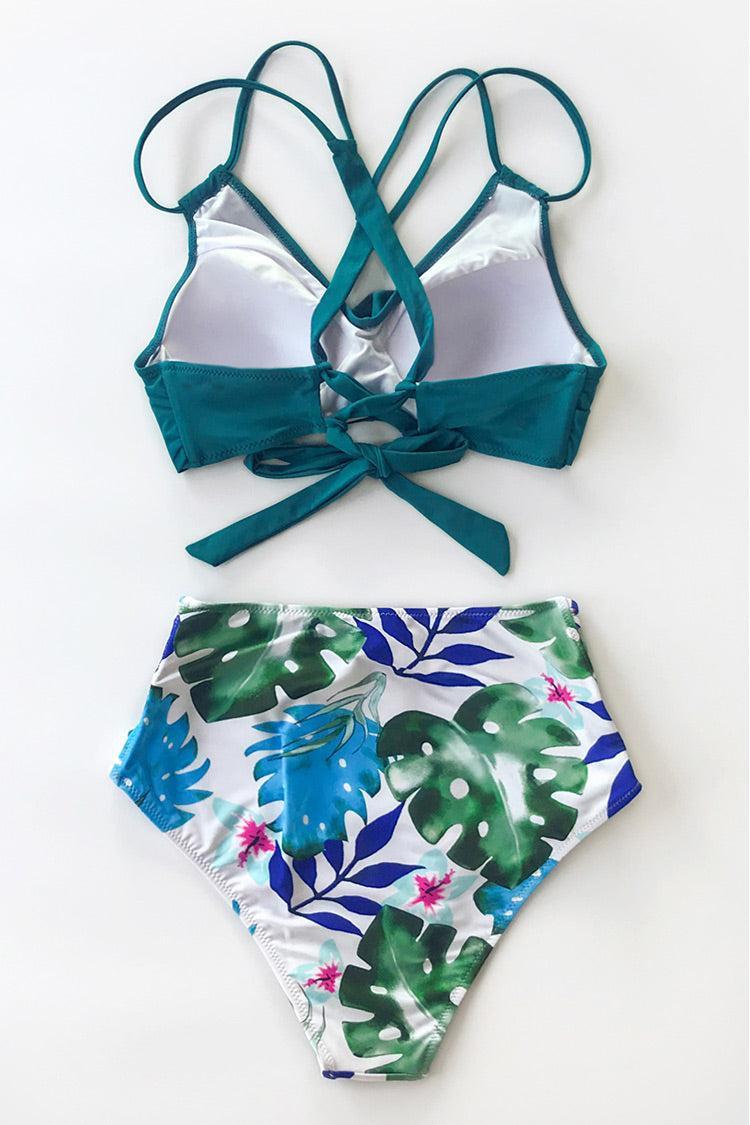 Tropical Palms Twist-Front High Waisted Bikini Product Image