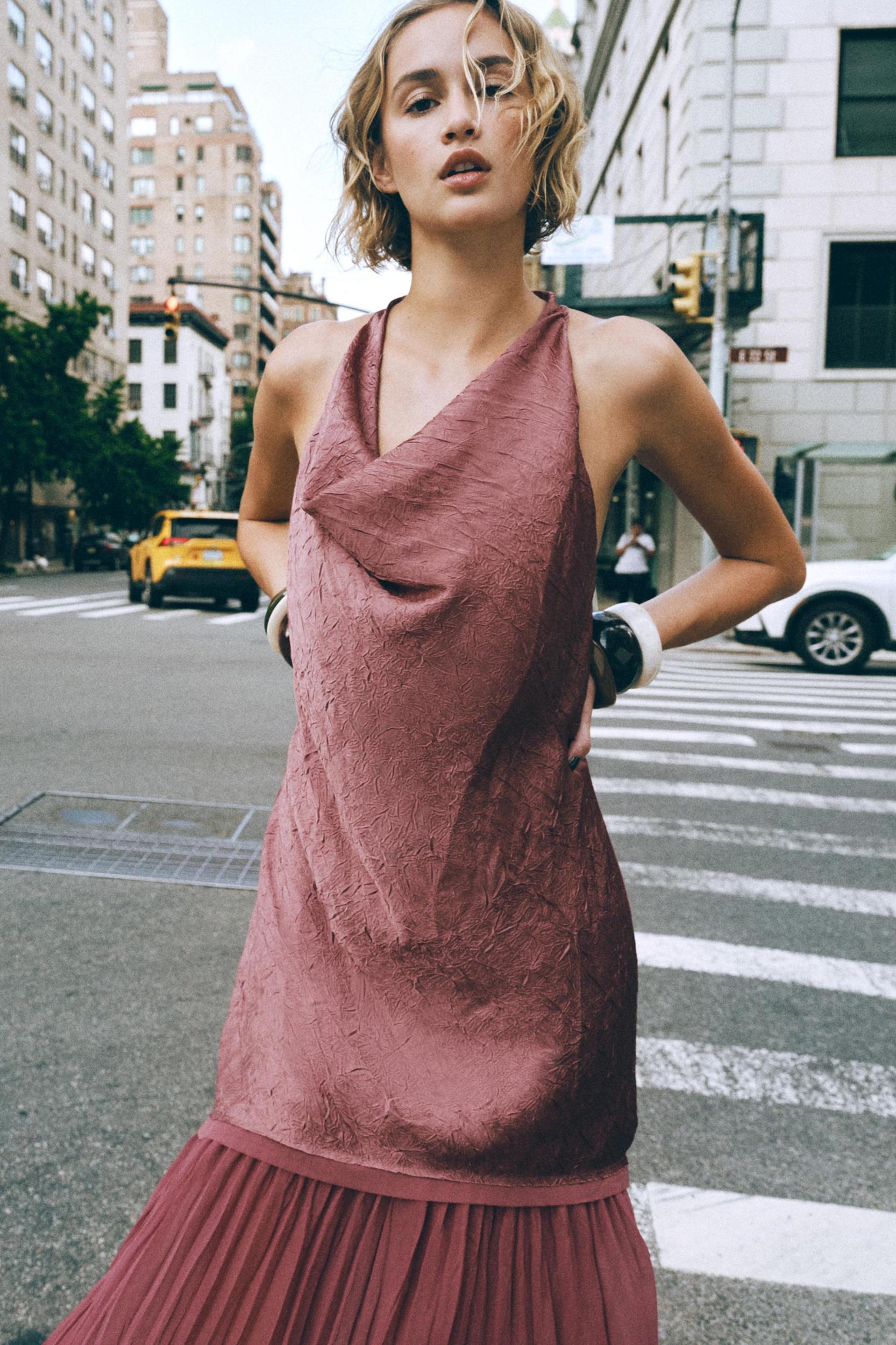PLEATED COMBINATION MIDI DRESS Product Image