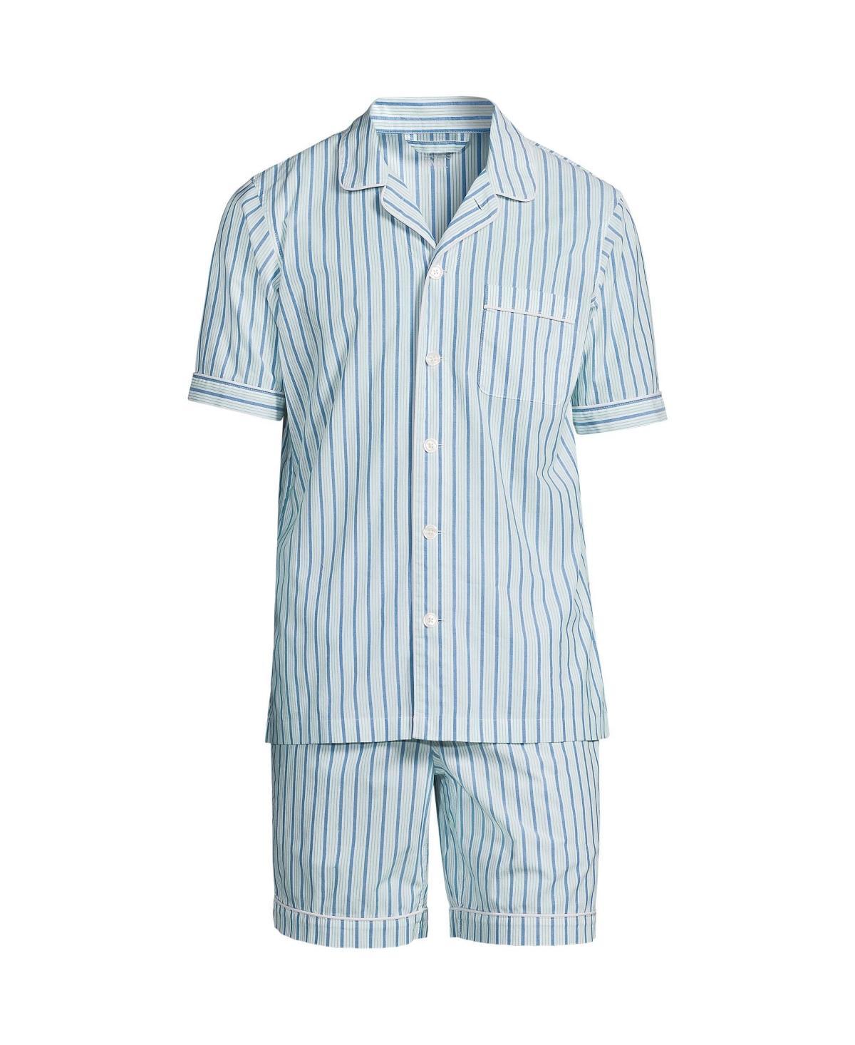 Men's Lands' End Essential Short Sleeve Top & Shorts Pajama Set, Size: Large, Egret White Stripe Product Image