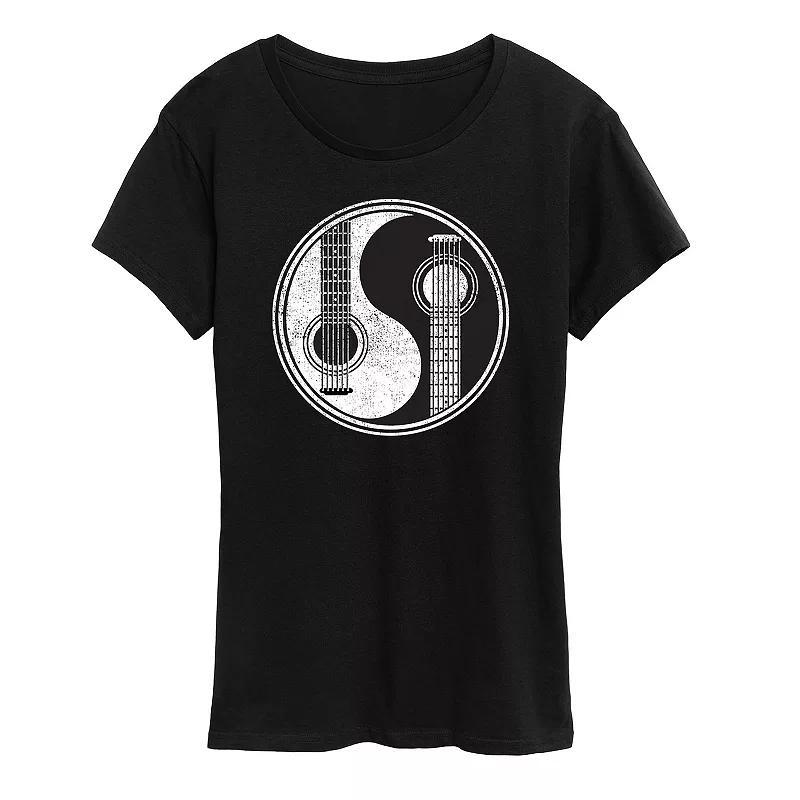 Womens Yin Yang Guitar Graphic Tee Grey Red Product Image