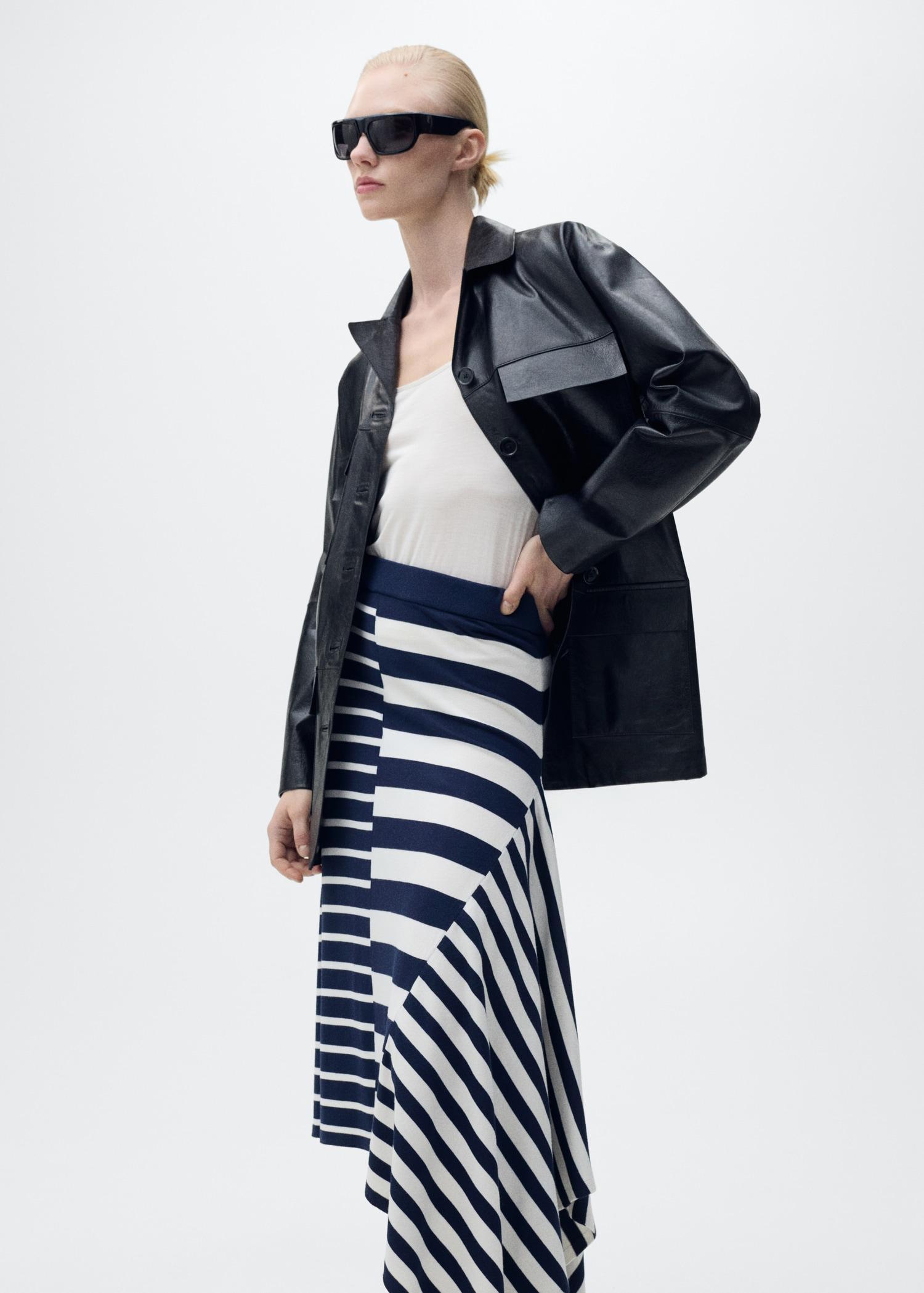 Asymmetrical striped knitted skirt - Women | MANGO USA Product Image
