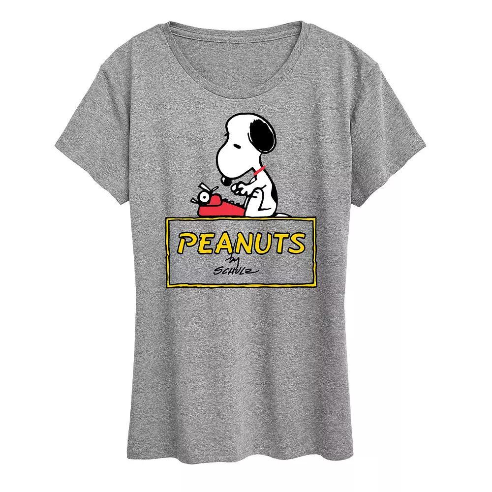 Women's Peanuts Snoopy Typing Logo Graphic Tee, Girl's, Size: Small, Grey Gray Product Image