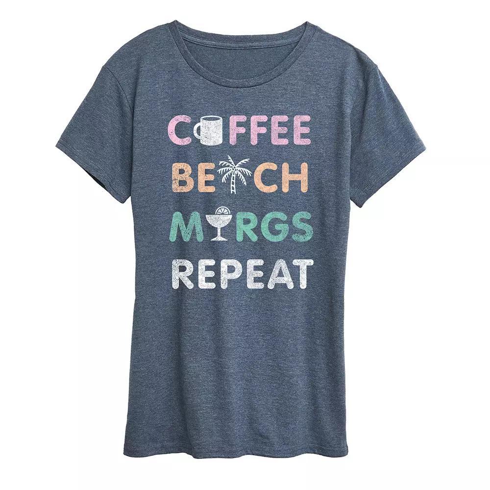 Women's Coffee Beach Repeat Graphic Tee, Size: Large, Heather Grey Product Image