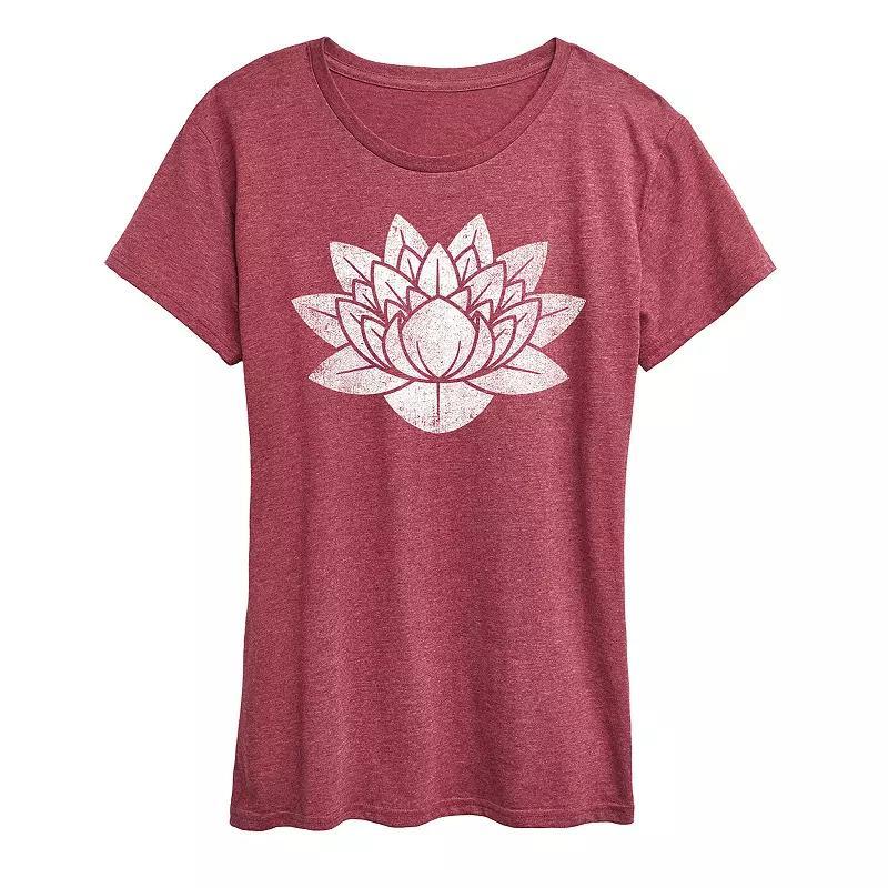 Womens Lotus Flower Distressed Graphic Tee Grey Dark Red Product Image