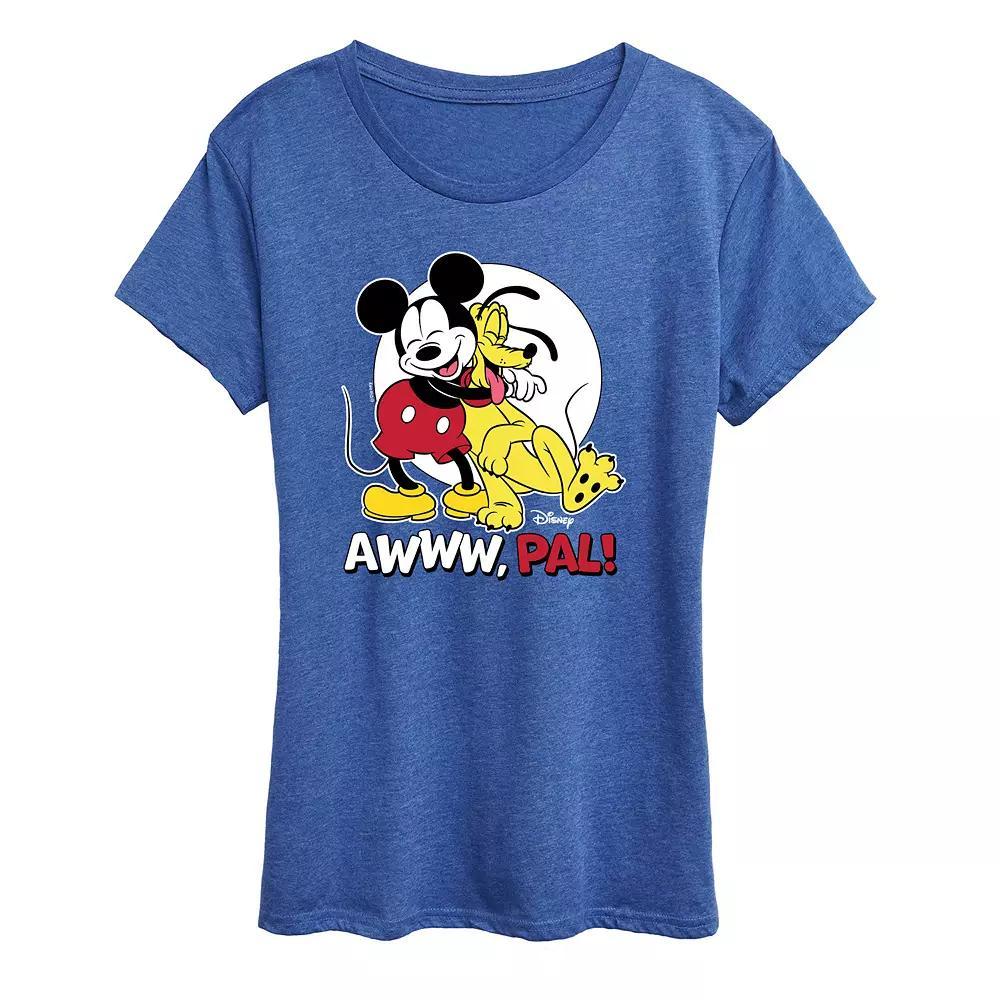 Disneys Mickey Mouse & Pluto Womens Awww Pal Graphic Tee Grey Royal Blue Product Image