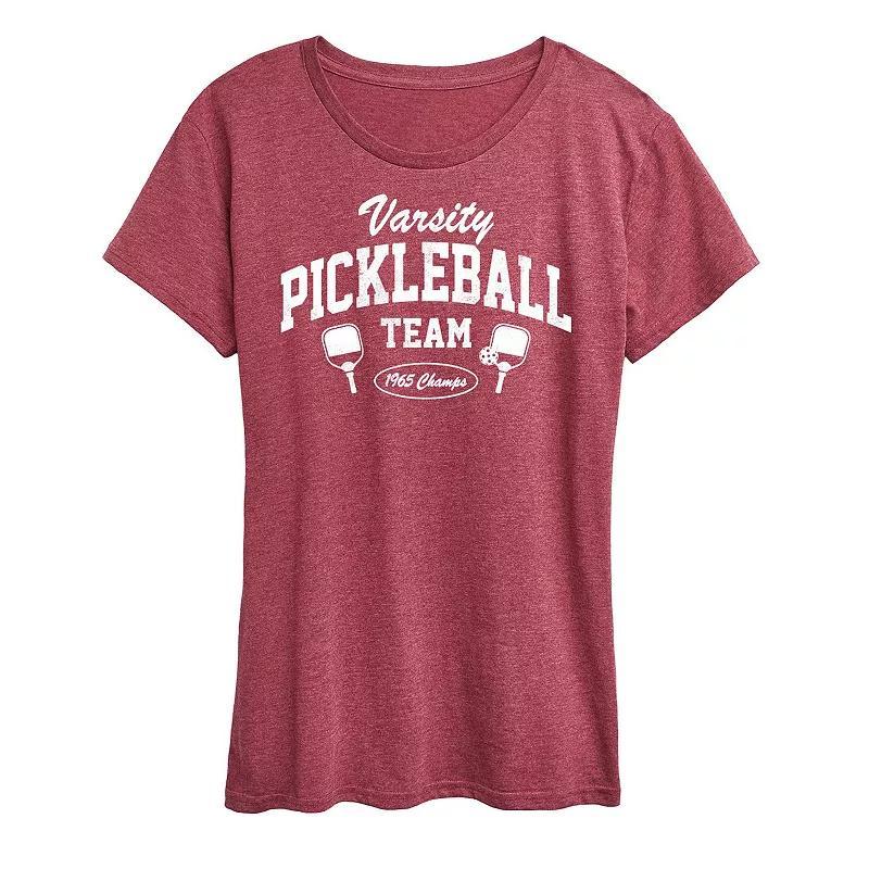 Plus Varsity Pickleball Graphic Tee, Womens Grey Dark Red Product Image