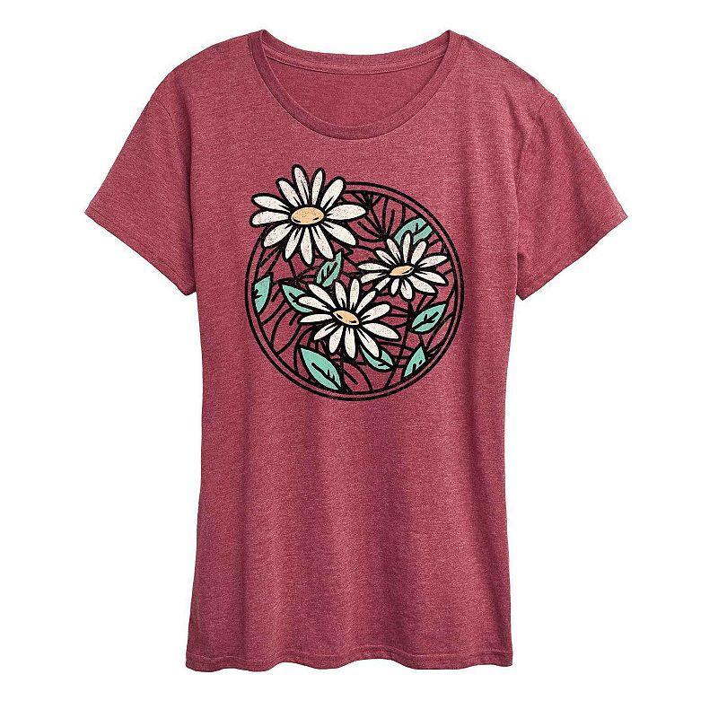 Women's Wildflower Circle Graphic Tee, Girl's, Size: Small, Grey Dark Red Product Image