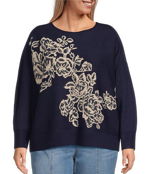 Nurture by Westbound Plus Size Floral Pattern Crew Neck Pullover Sweater Product Image