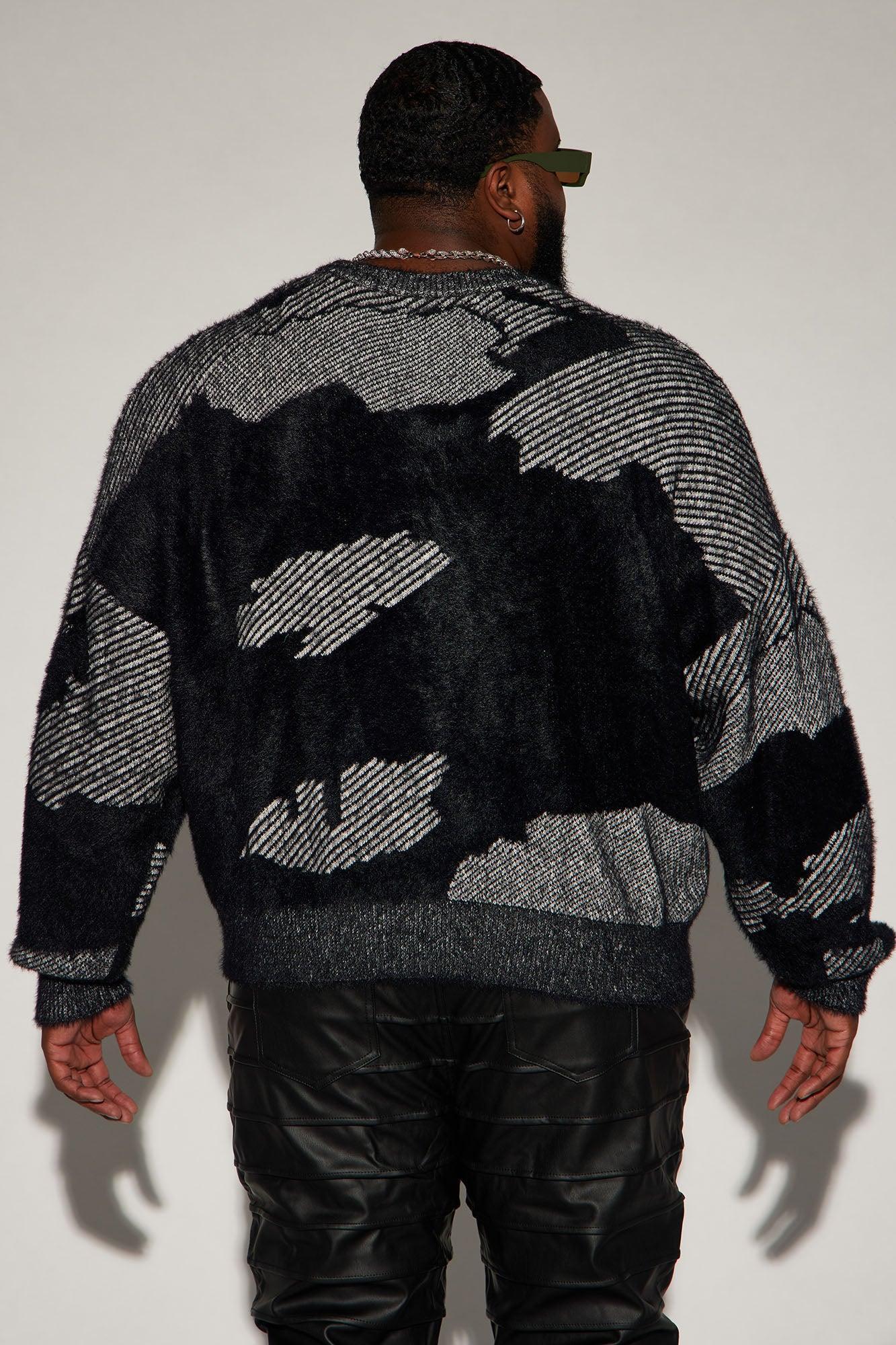 Fuzzy Textured Crewneck Sweater - Black/combo Product Image