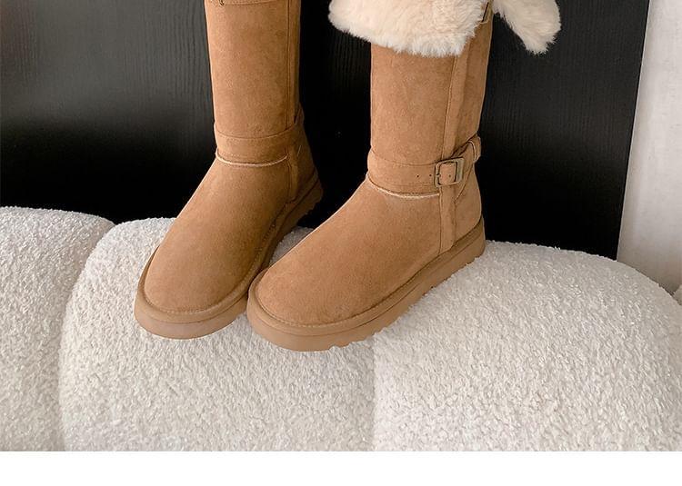 Fleece-Lined Buckled Faux Suede Tall Boots Product Image