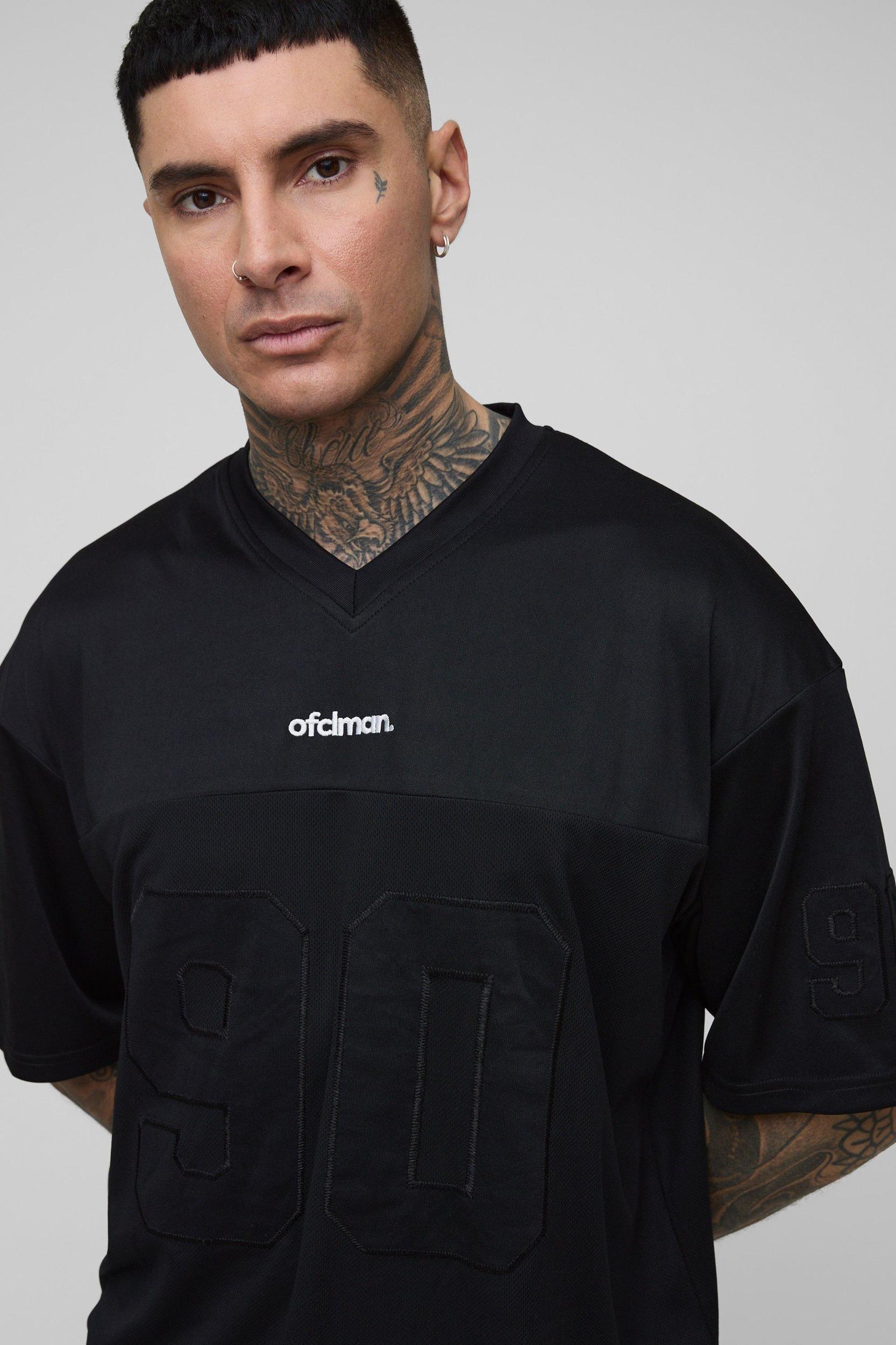 Tall Oversized Applique Boxy Airtex Hockey T-Shirt | boohooMAN USA Product Image