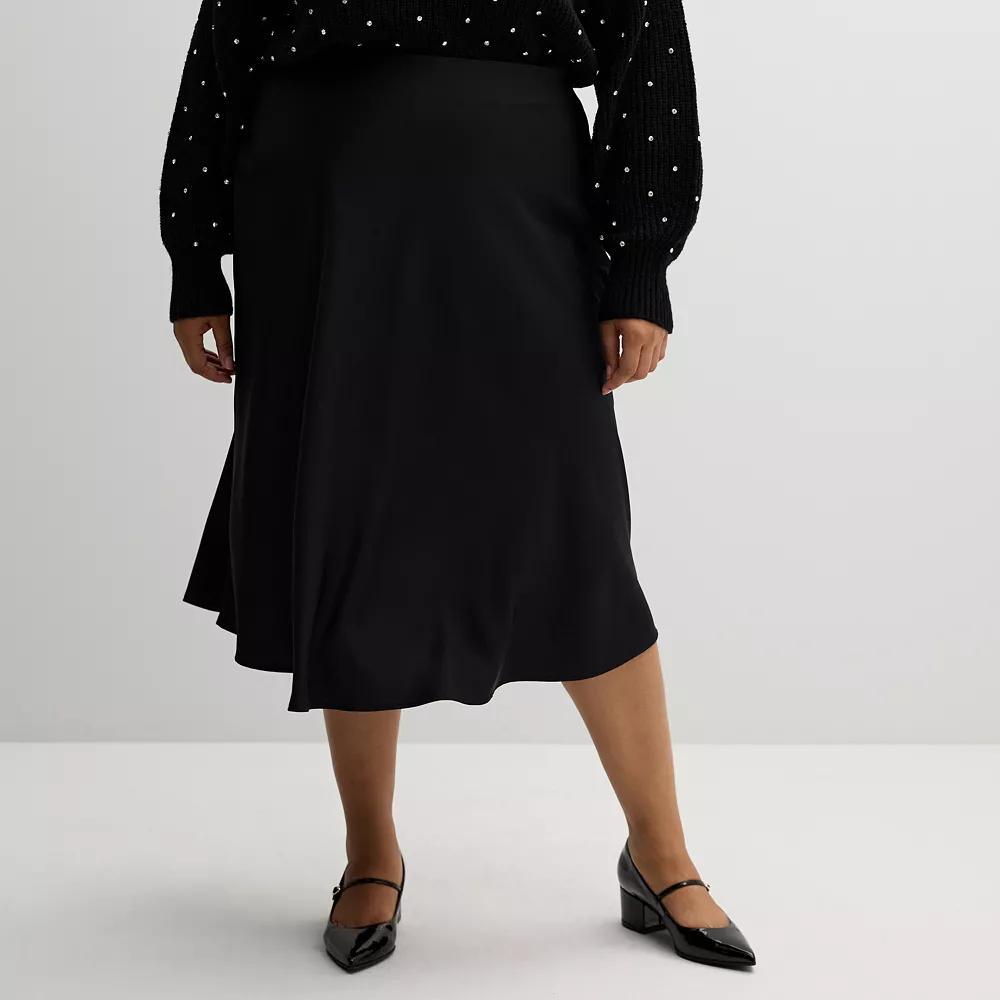 Plus Size Nine West Satin Midi Skirt, Women's, Size: 4XL, Mineral Black Product Image