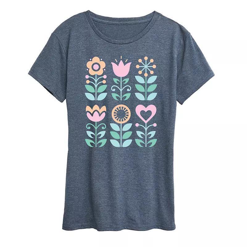 Womens Scandinavian Flowers Oversized Tee Grey Royal Blue Product Image