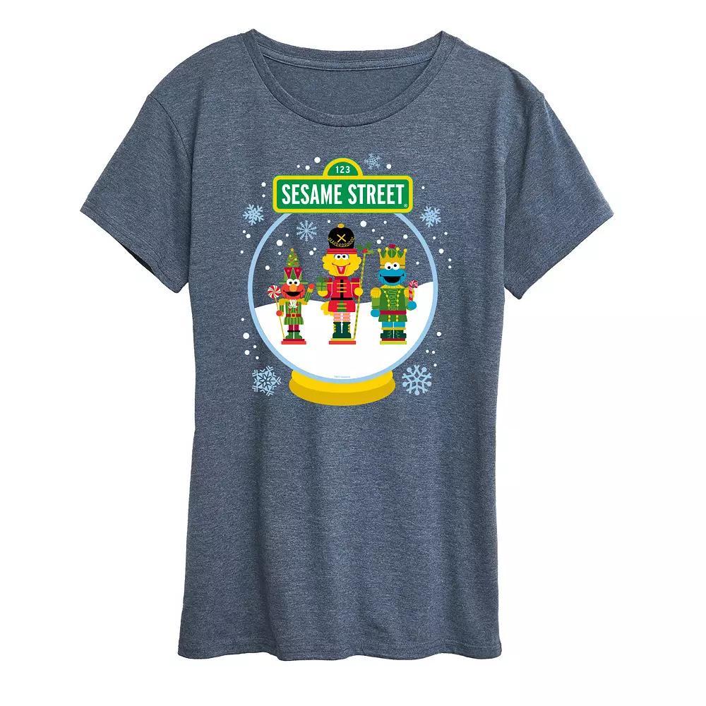 Womens Sesame Street Snow Globe Graphic Tee, Girls Grey Blue Product Image