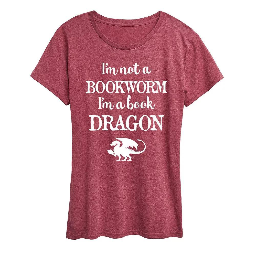 Womens Im A Book Dragon Graphic Tee, Girls Grey Red Product Image