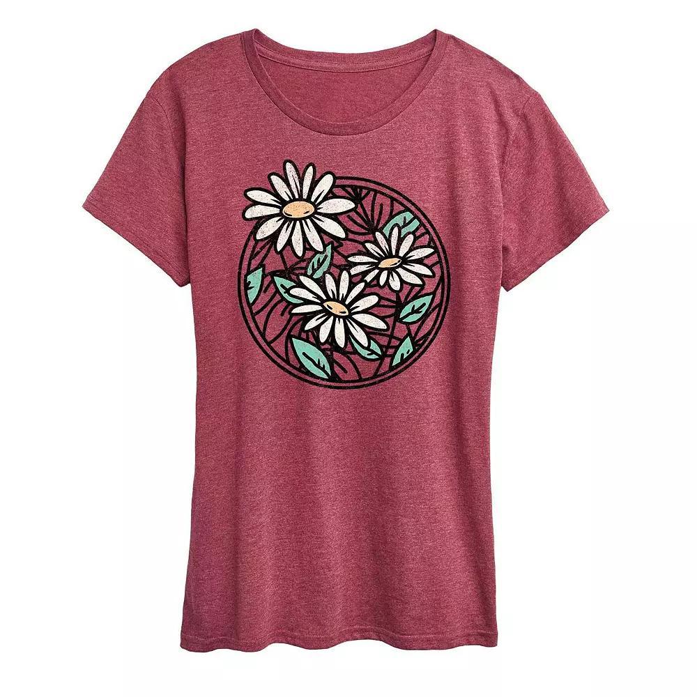 Women's Wildflower Circle Graphic Tee, Girl's, Size: Small, Grey Dark Red Product Image