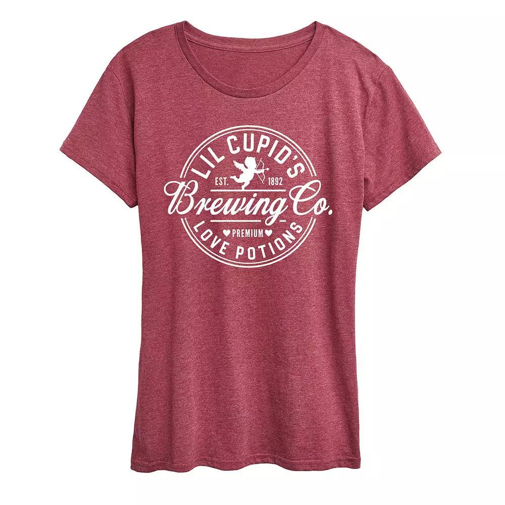 Womens Cupids Brewing Co. Graphic Tee Grey Dark Red Product Image