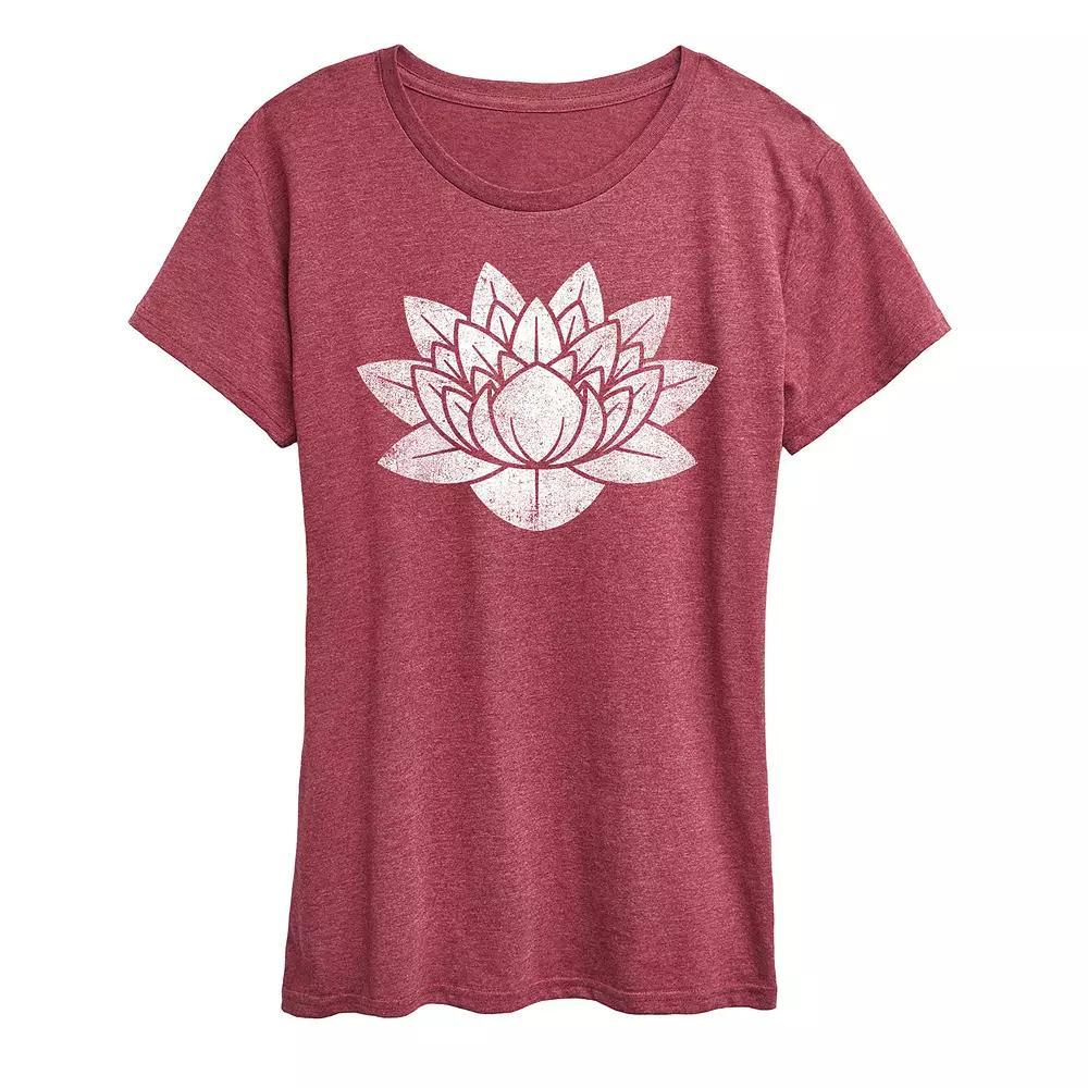Womens Lotus Flower Distressed Graphic Tee Grey Dark Red Product Image