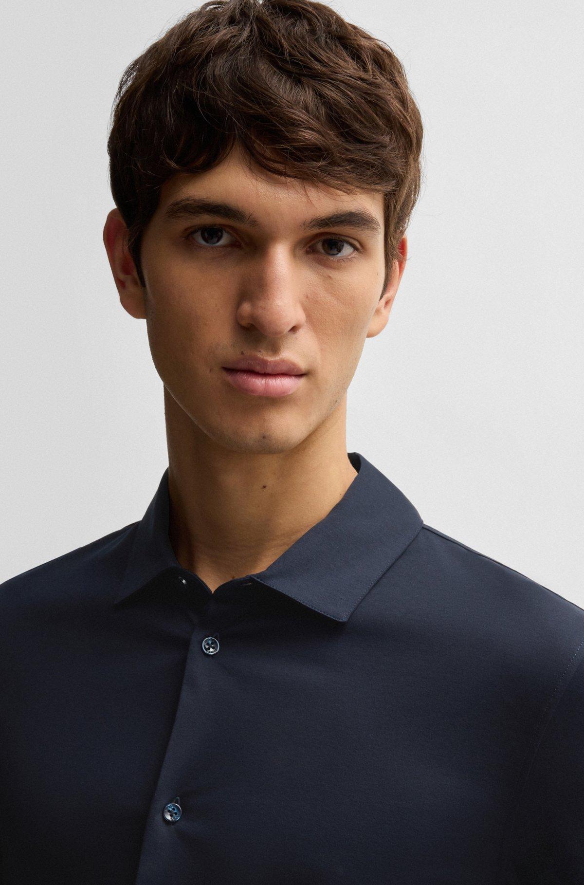 Slim-fit long-sleeved shirt in mercerized cotton Product Image