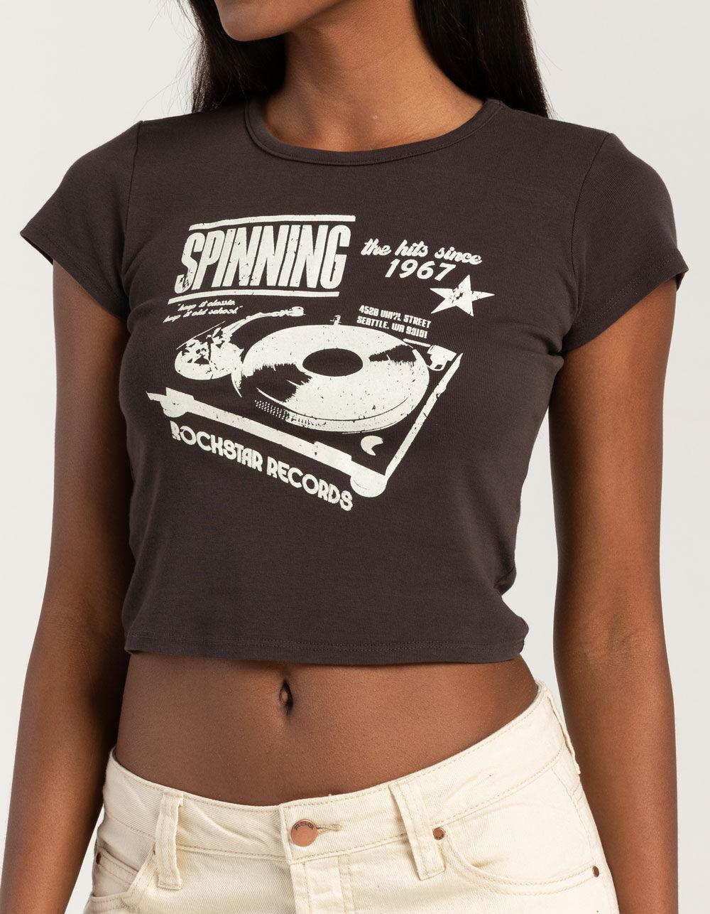 RSQ Womens Record Baby Tee - WASHED BLACK Product Image