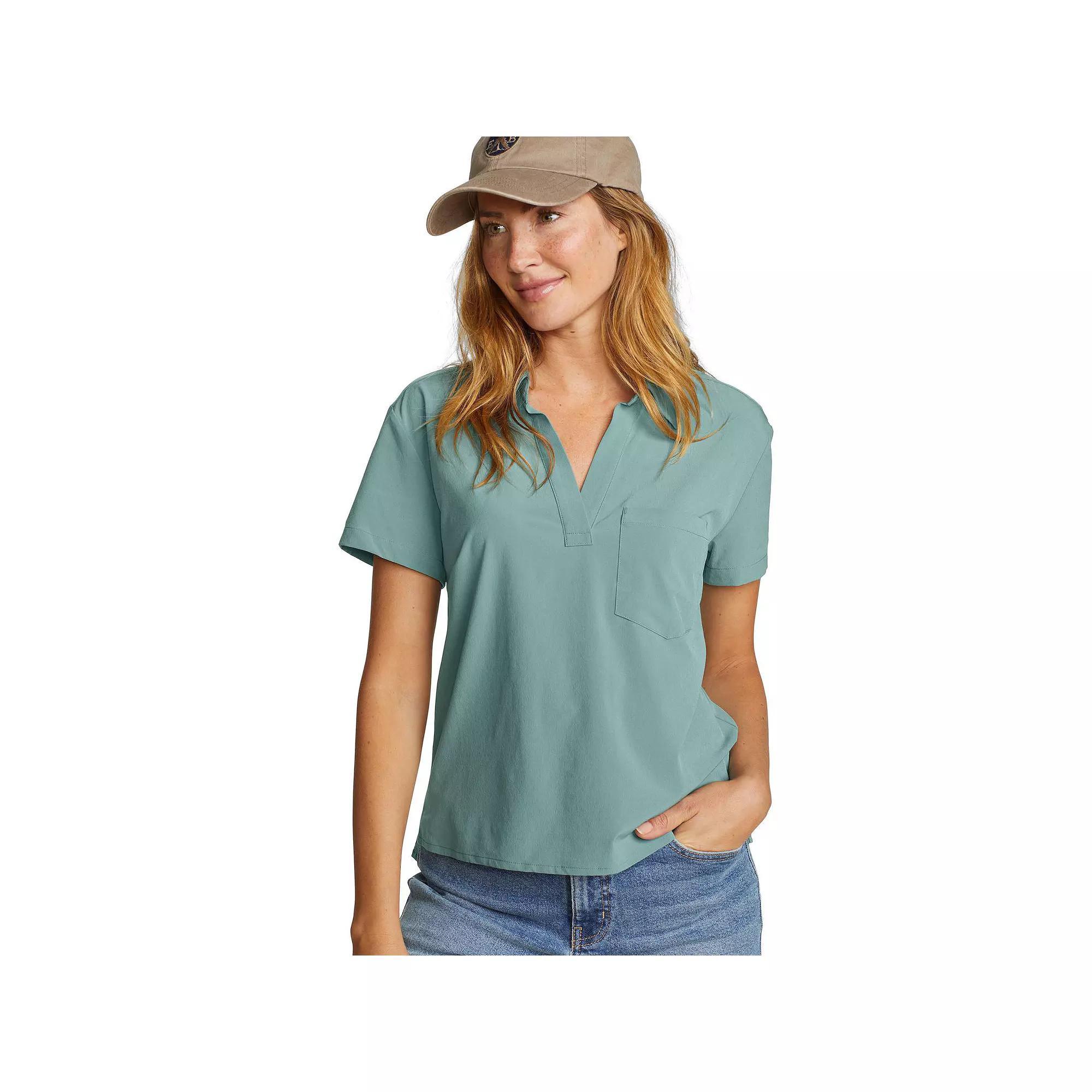 Women's Eddie Bauer Departure Collared V-Neck Tee, Size: XL, Dusty Loden Product Image