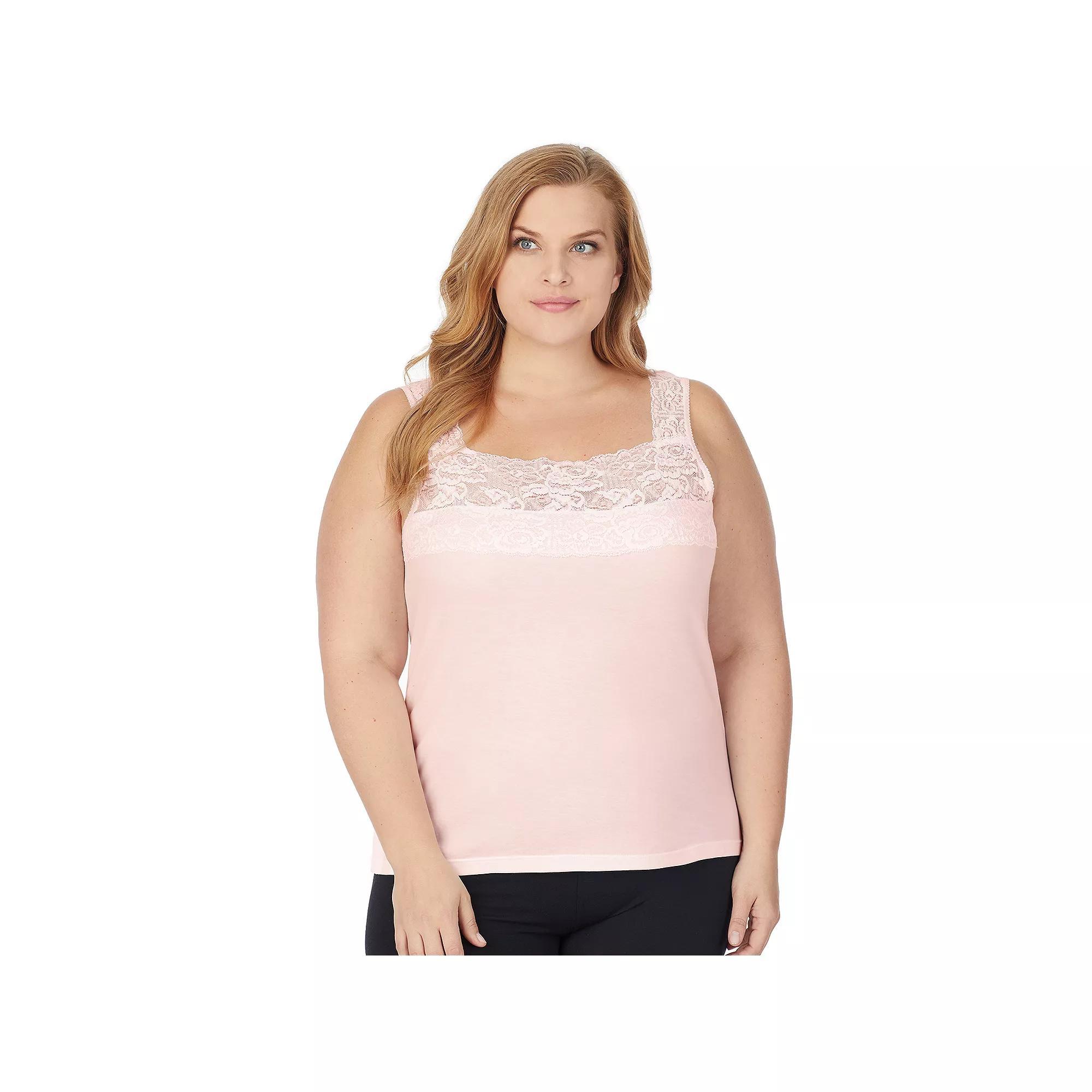 Plus Size Cuddl Duds® SofTech Lace-Trim Squareneck Tank Top, Women's, Size: 2XL, Pink Product Image