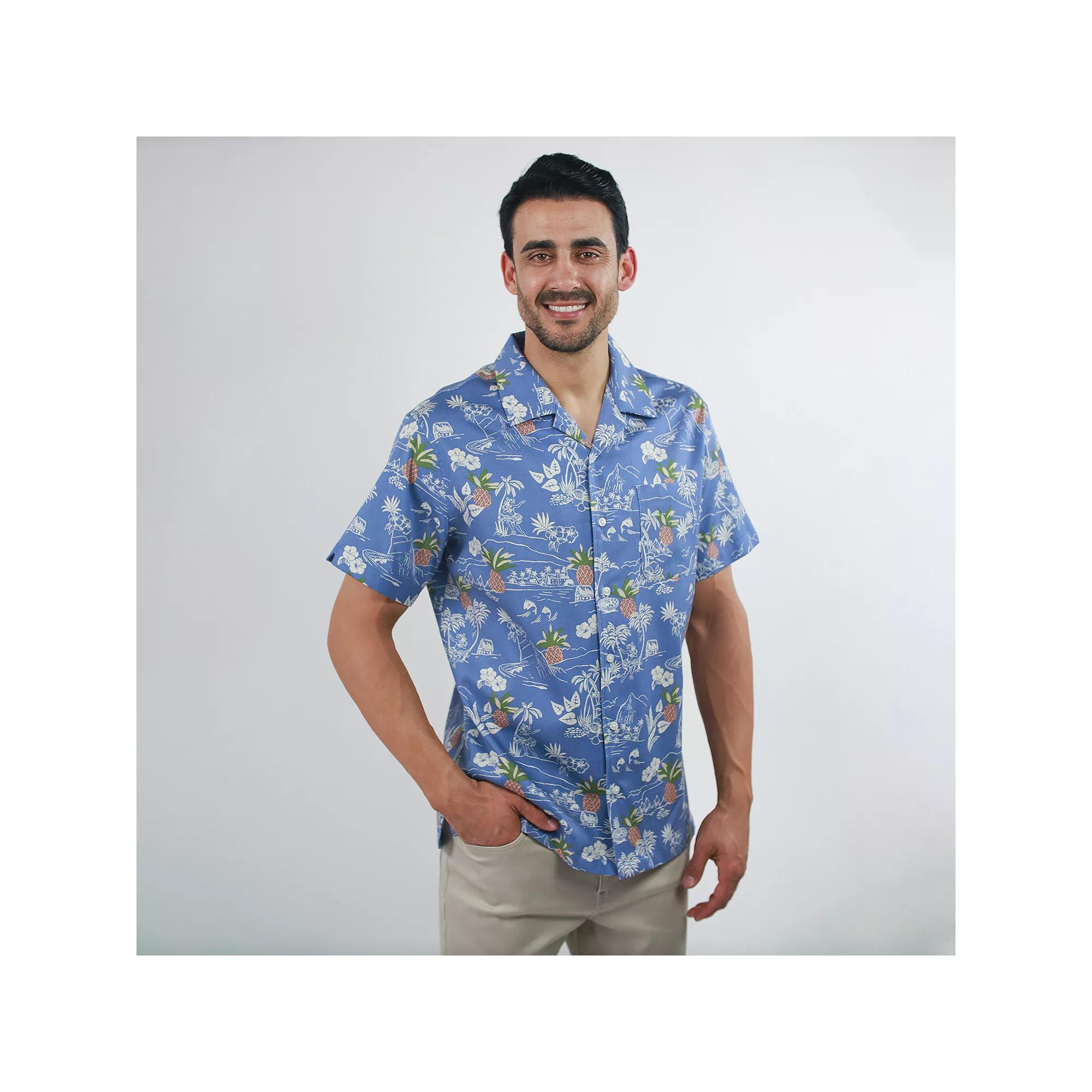 Men's JACHS NY Short Sleeve Linen Camp Shirt, Size: XL, Blue Hawaiian Product Image