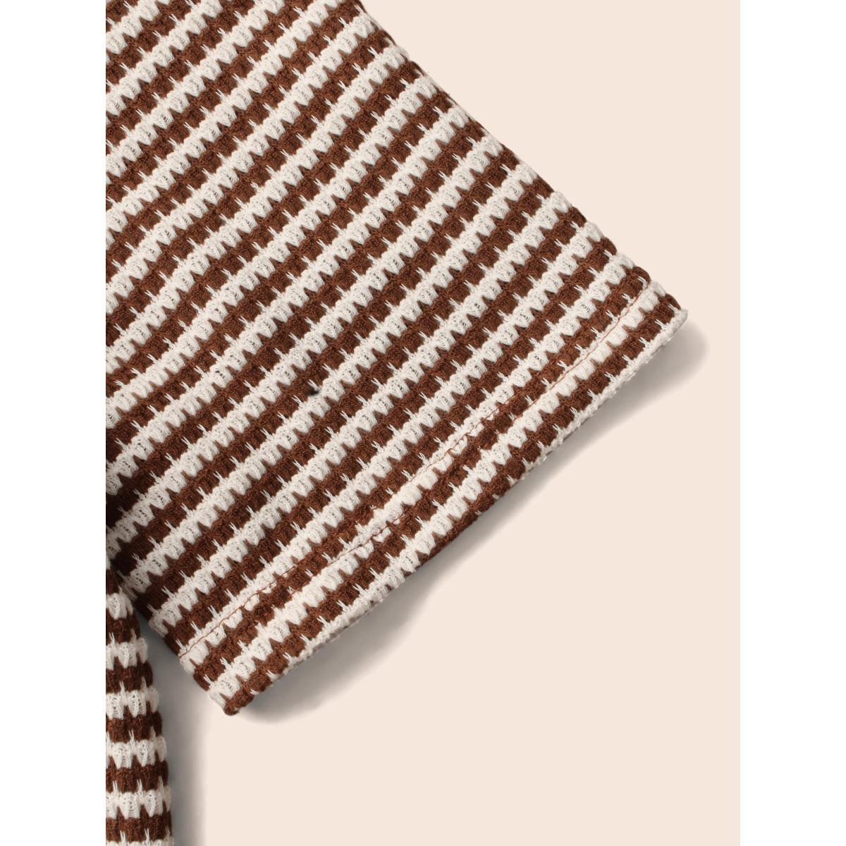 Plus Size Striped Textured Square Neck Midi Dress Browncoffeecolor Women Casual Texture Square Neck Short sleeve Curvy BloomChic 30/6X Product Image