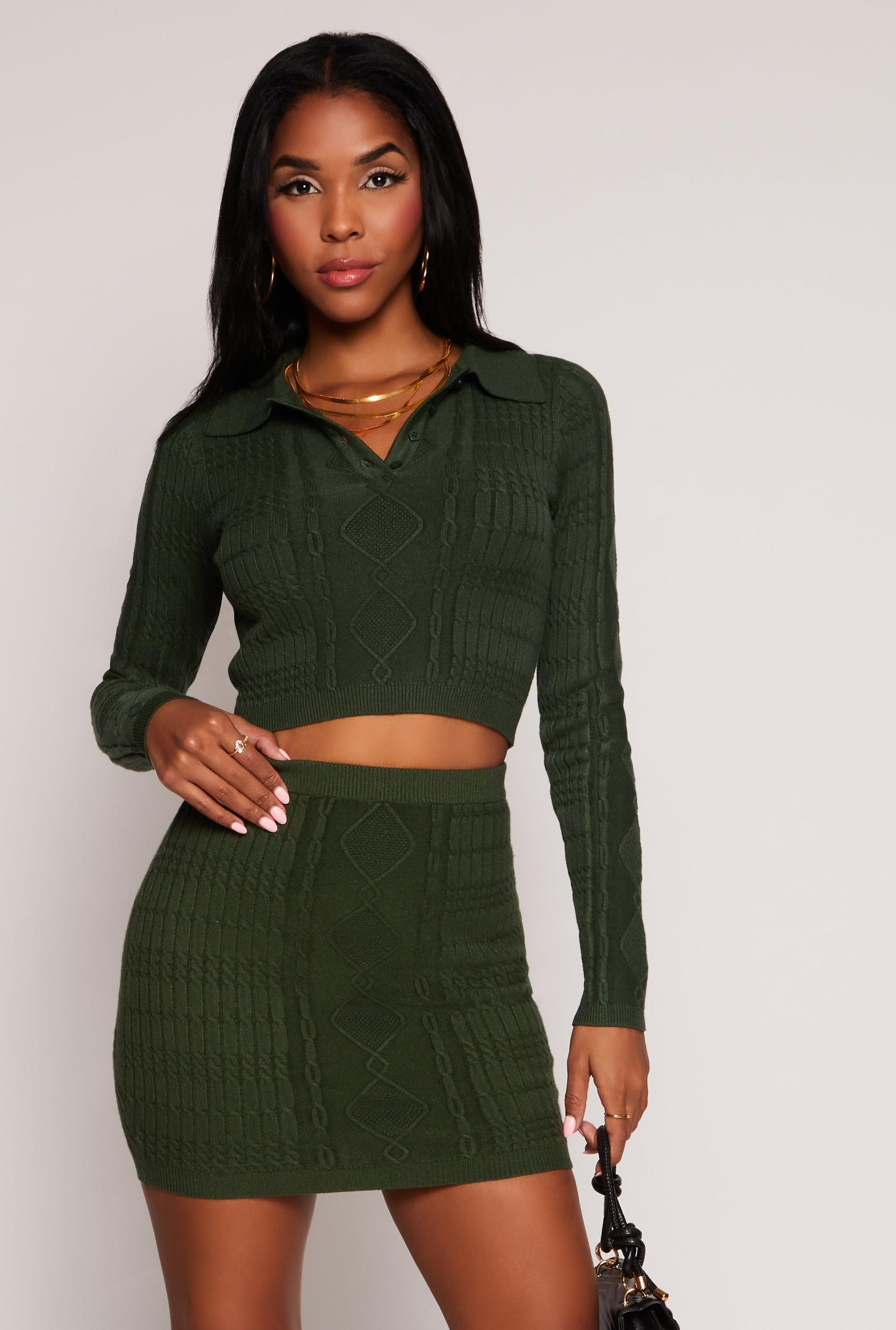 Womens Daisy Cable Knit Cropped Polo Sweater Product Image