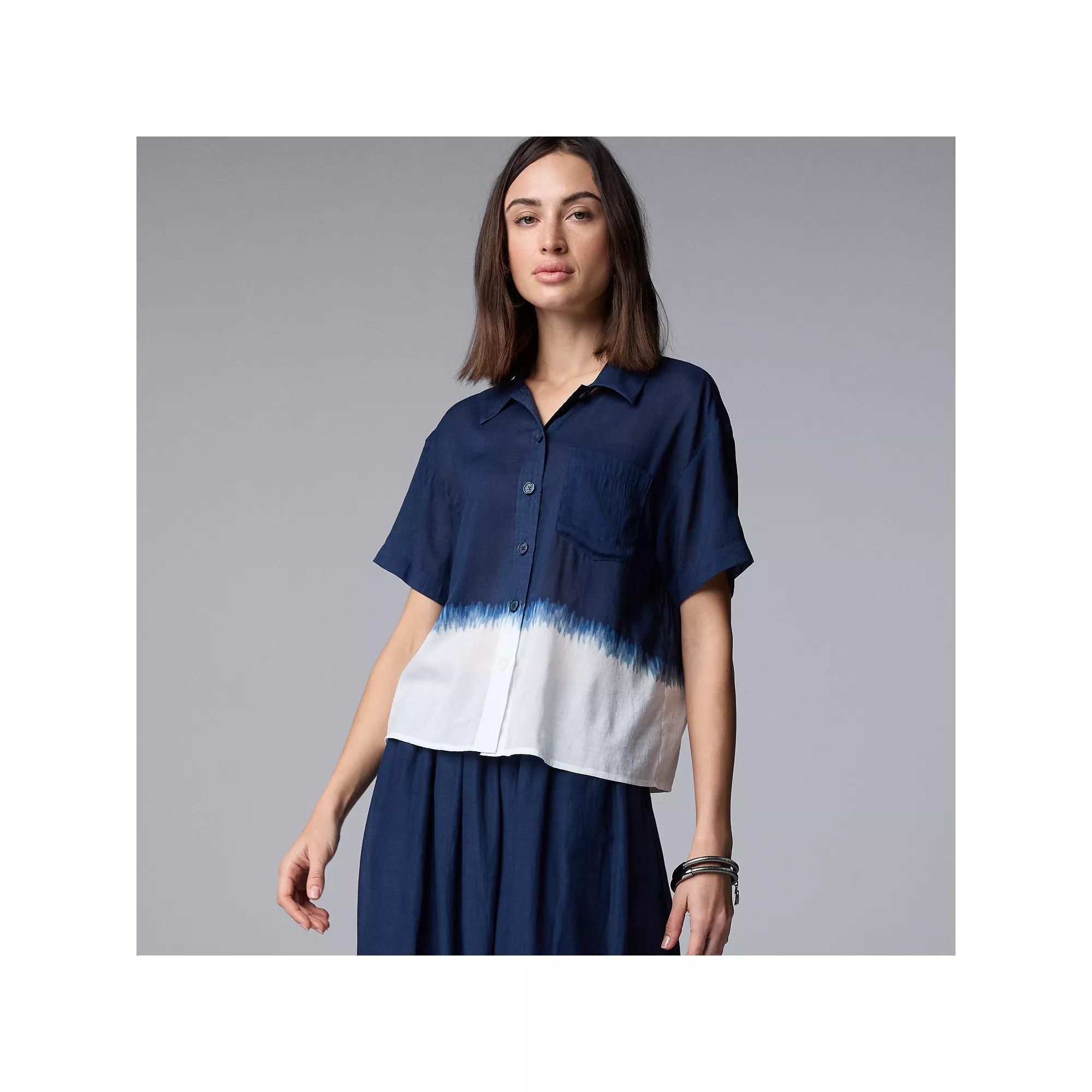 Women's Simply Vera Vera Wang Camp Shirt, Size: XL, Blue Dip Dye Product Image