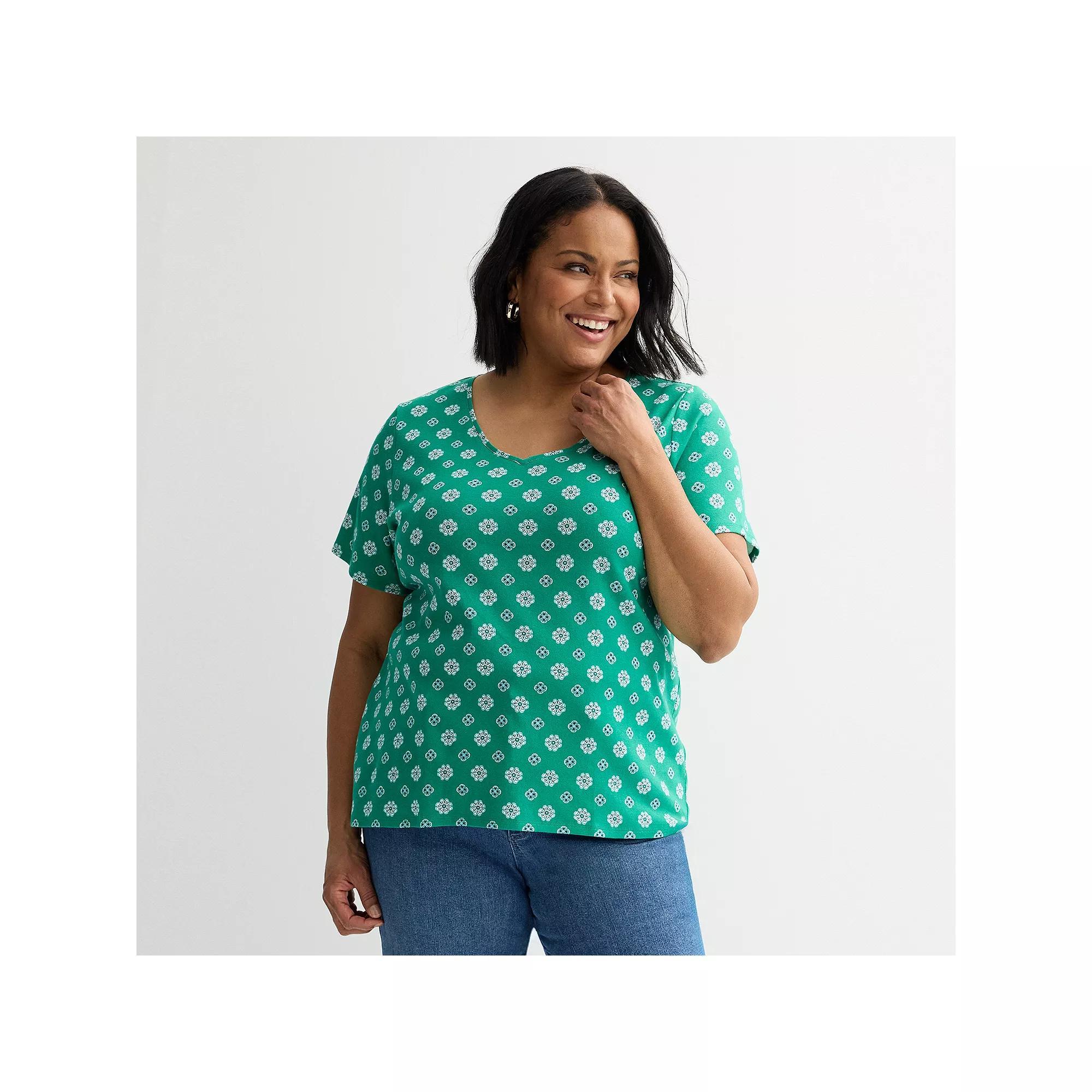 Plus Size Croft & Barrow Essential V-Neck Top, Womens Product Image