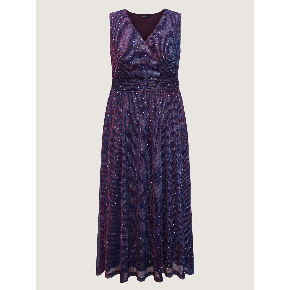 Plus Size Sequin Surplice Neckline Sleeveless Midi Dress Deeppurplered Women Cocktail Texture Party Curvy Bloomchic 22-24/3X Product Image