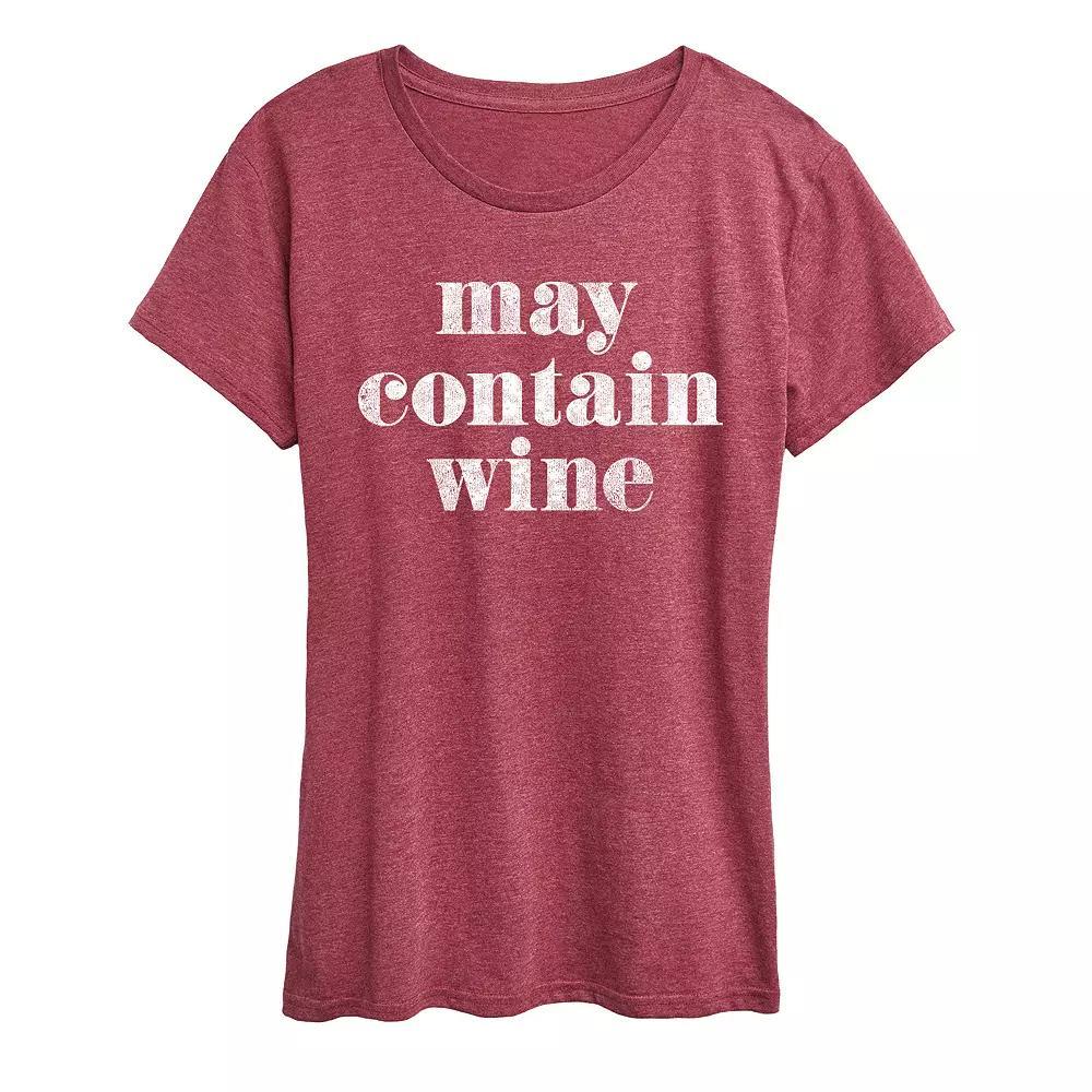 Womens May Contain Wine Graphic Tee, Girls Grey Dark Red Product Image