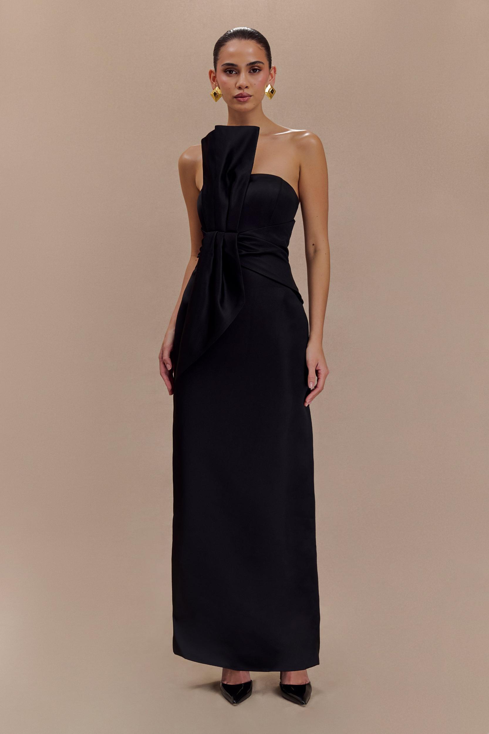 Cyrill Strapless Satin Structured Maxi Dress - Black Product Image