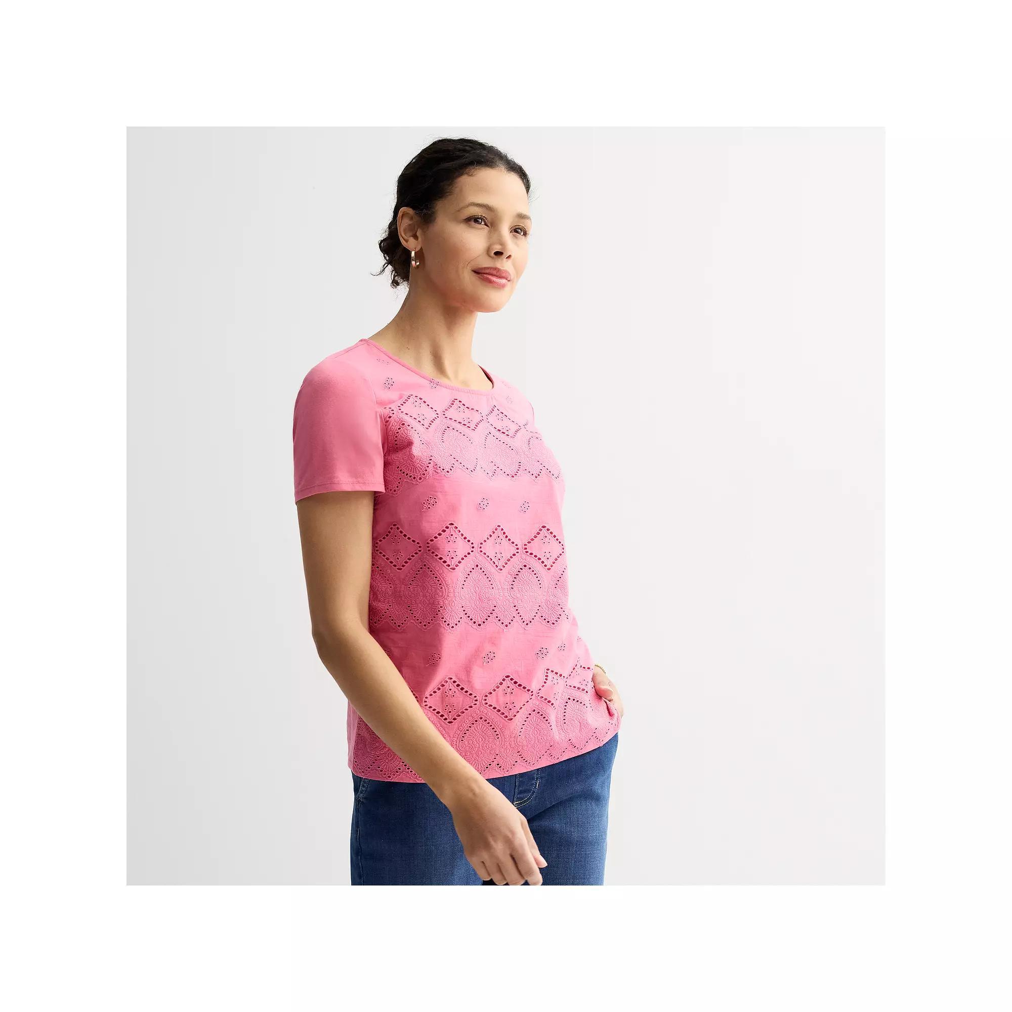 Womens Croft & Barrow Knit Tee With Eyelet Overlay Product Image