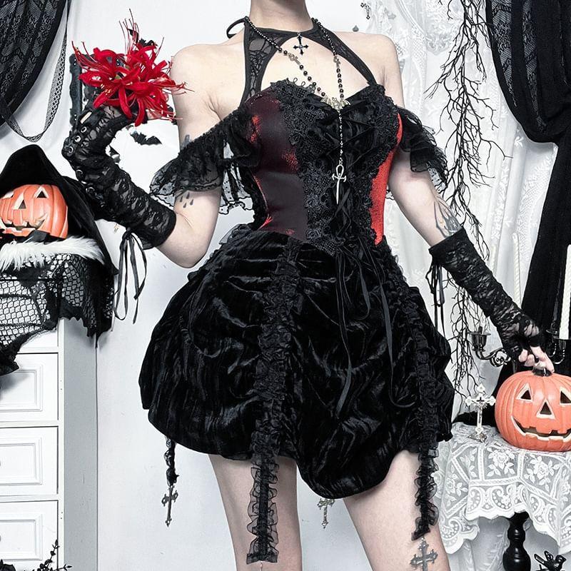 Sleeveless Lace Cutout Mini A-Line Dress Product Image