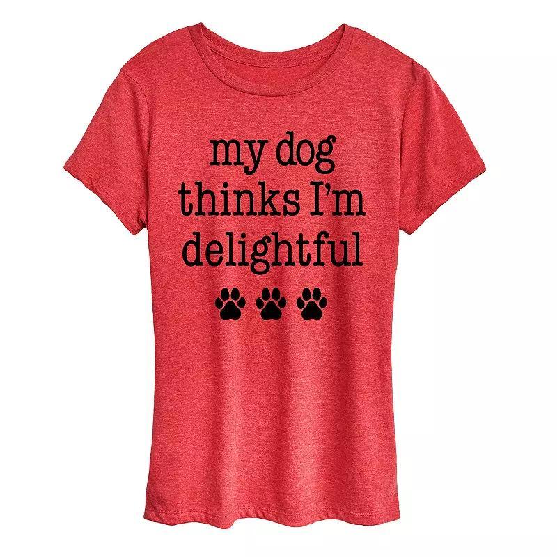Womens Dog Thinks Im Delightful Graphic Tee, Girls Grey Wine Product Image