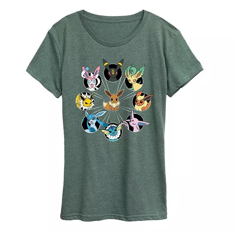 Womens Pokemon Eevee Evolution Graphic Tee Grey Green Product Image