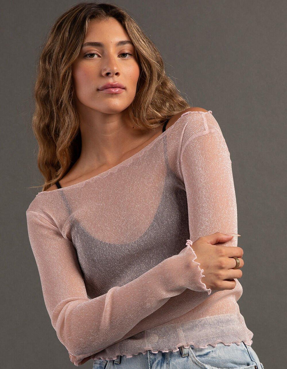 RSQ Womens Metallic Long Sleeve Tee - PINK Product Image