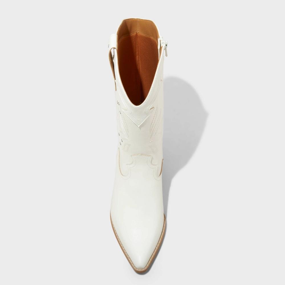 Womens Studded Western Cowboy Boots with Memory Foam Insole - Universal Thread Off-White 8.5: Mid Calf, Zipper Closure, Block Heel Product Image