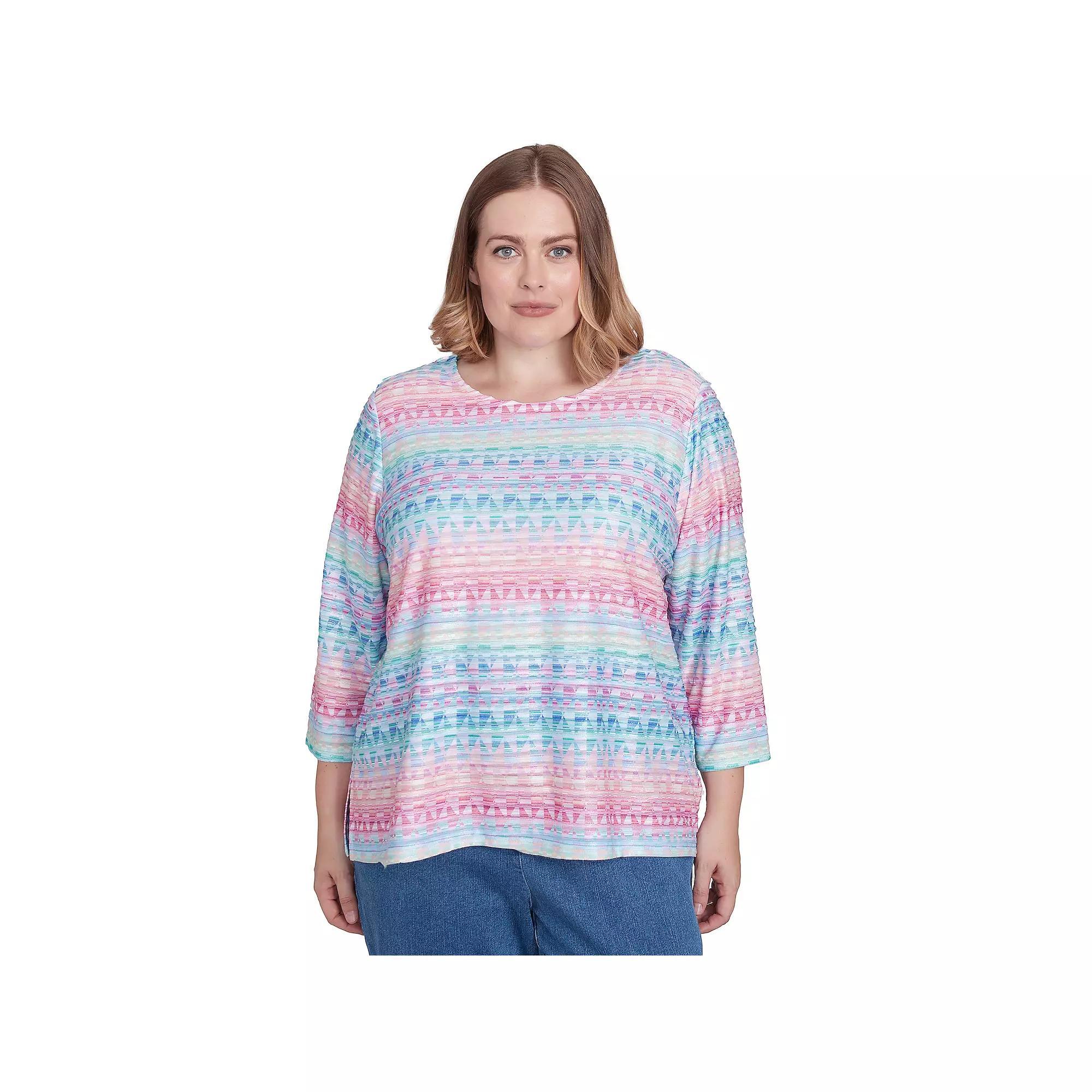 Plus Size Alfred Dunner Geometric Crewneck Biadere Top, Women's, Size: 1XL, Pink Team Product Image