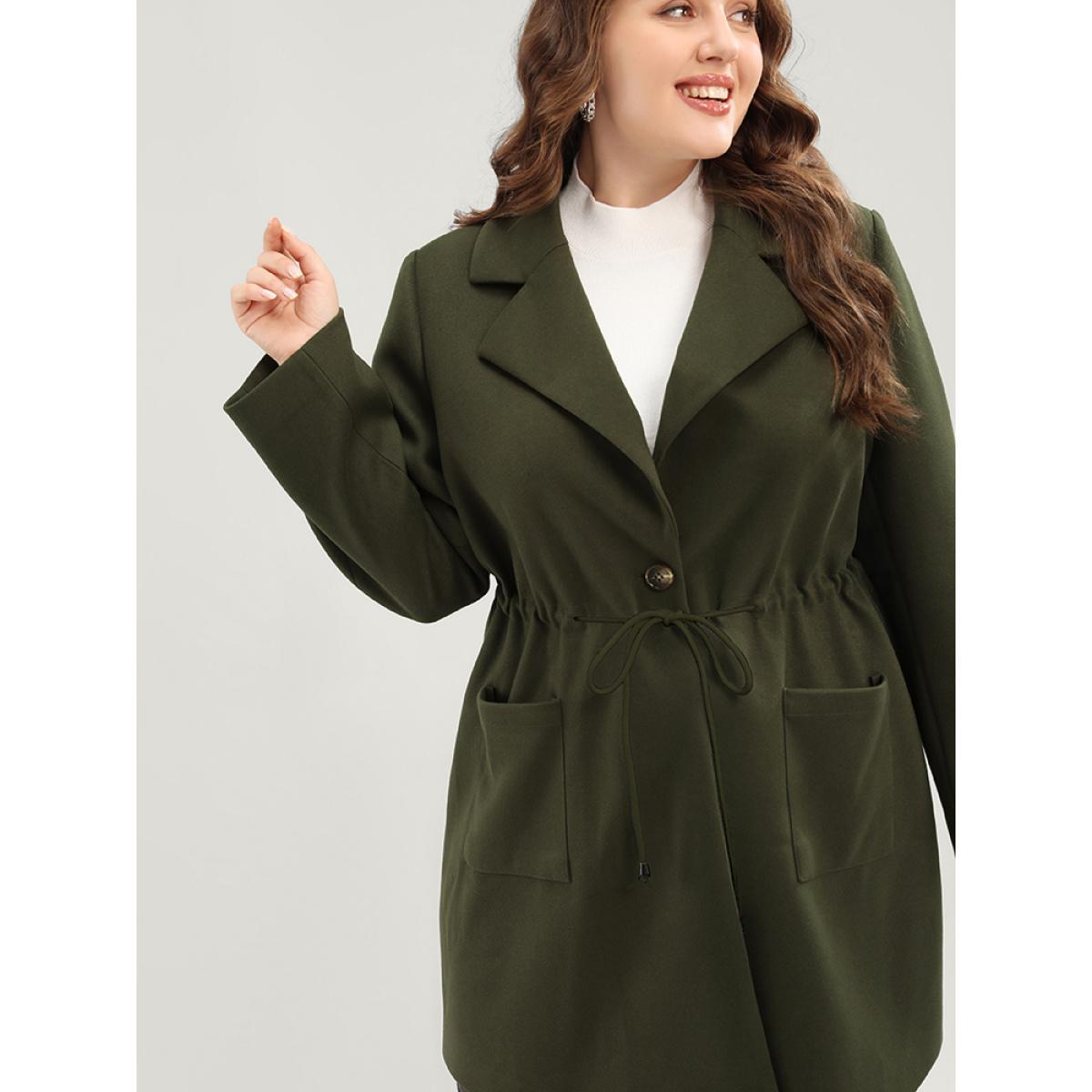 Plus Size Solid Button Up Pocket Drawstring Shirt Collar Coat Women ArmyGreen Casual Ladies Dailywear Winter Coats BloomChic 26/4X Product Image