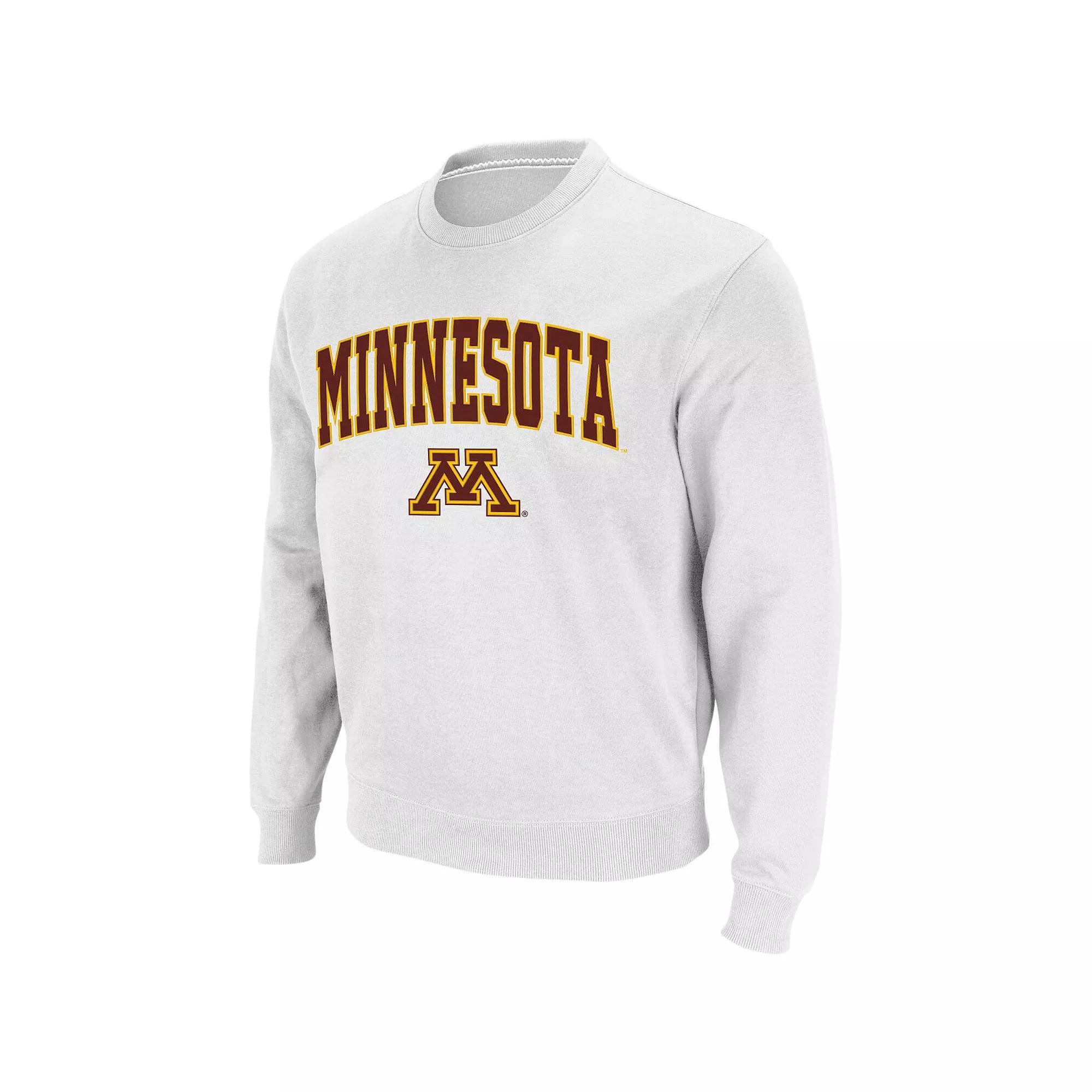 Men's Colosseum White Minnesota Golden Gophers Arch & Logo Crew Neck Sweatshirt, Size: 2XL Product Image