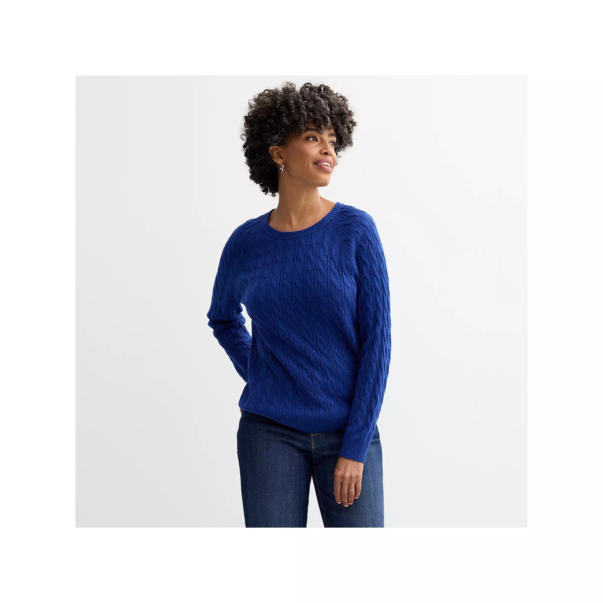 Petite Croft & Barrow® The Extra Soft Cabled Crewneck Sweater, Women's, Size: XXL Petite, Black Product Image