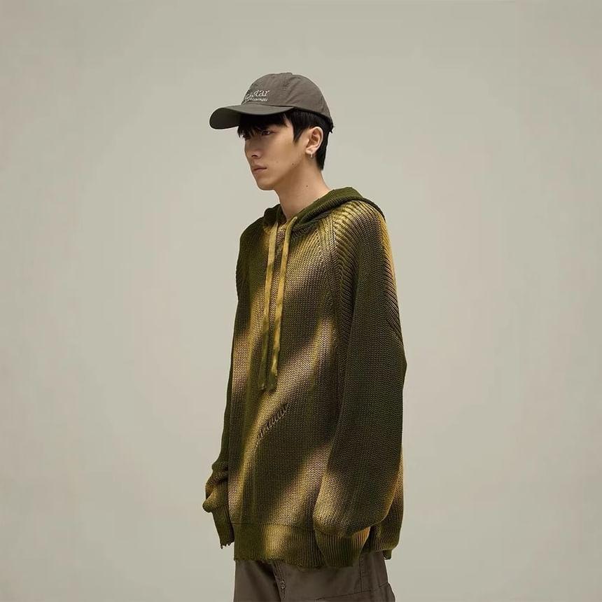 Patterned Distressed Hood Sweater Product Image