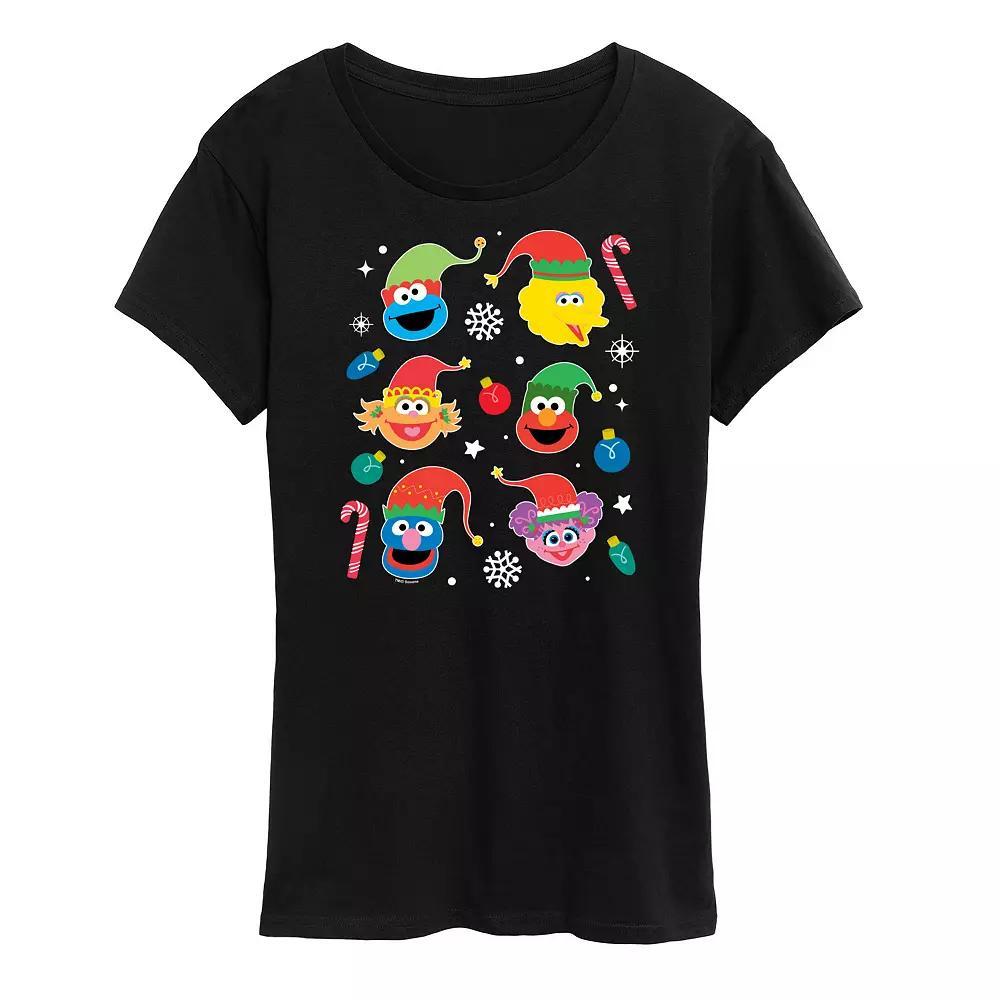 Womens Sesame Street Holiday Icons Graphic Tee, Girls Heather Grey Product Image