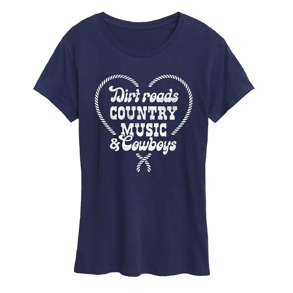 Womens Dirt Roads Country Music Cowboys Graphic Tee Grey Blue Product Image